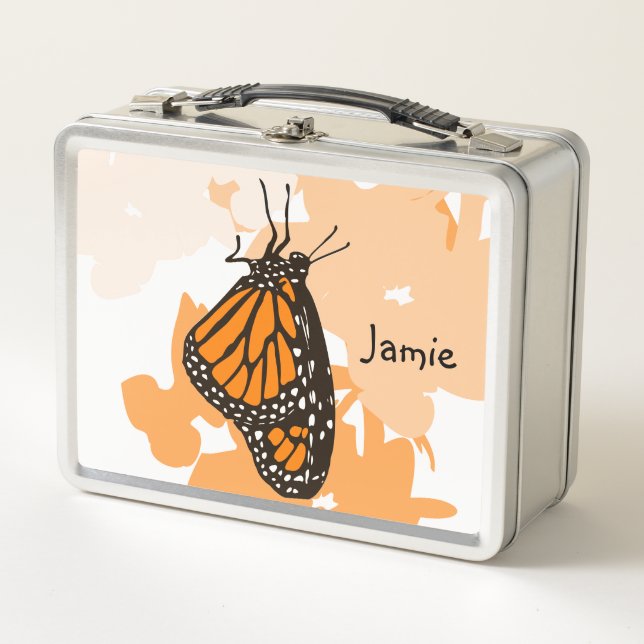 Cute Named Orange Butterfly Metal Lunch Box (Front)