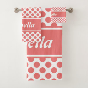 Cute Named Pink & White Polka Dot Bath Towel Set