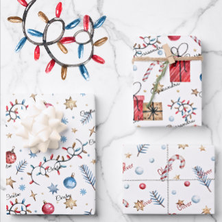 Cute, Names on 3 Christmas Patterns 19x29 Wrapping Paper Sheet