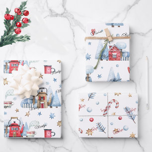 Cute, Names on 3 Winter Patterns 19x29 Wrapping Paper Sheet