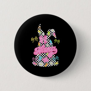 Cute nana chequered bunny coquette bow easter day 2 inch round button
