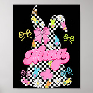 Cute nana chequered bunny coquette bow easter day poster