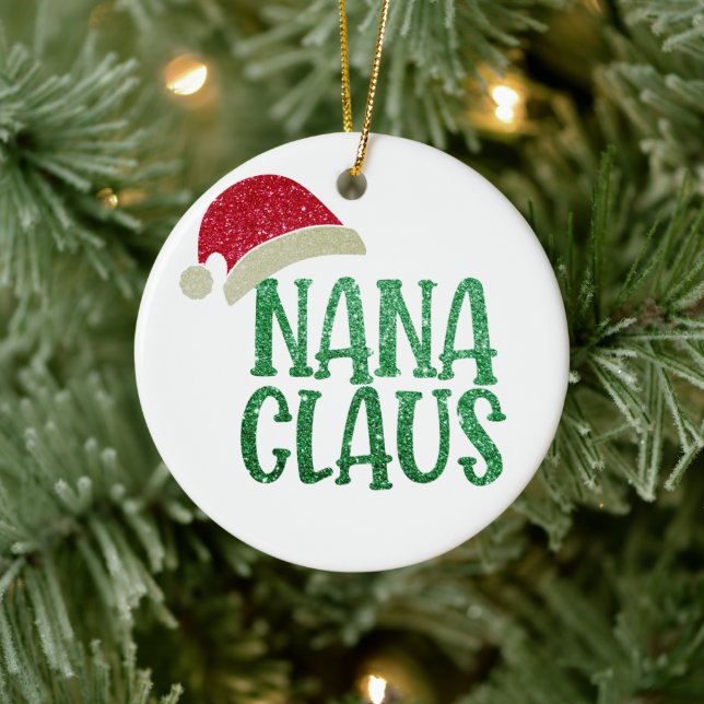 Cute Nana Claus Christmas - Personalized Grandma Ceramic Ornament (Tree)