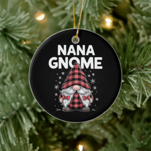 Cute nana Gnomes Red Plaid Christmas Gnome Ceramic Ornament