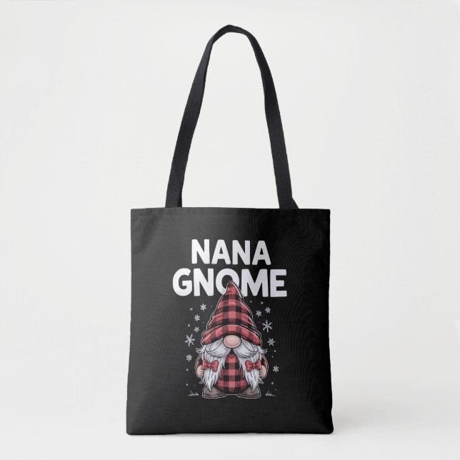 Cute nana Gnomes Red Plaid Christmas Gnome  Tote Bag (Front)