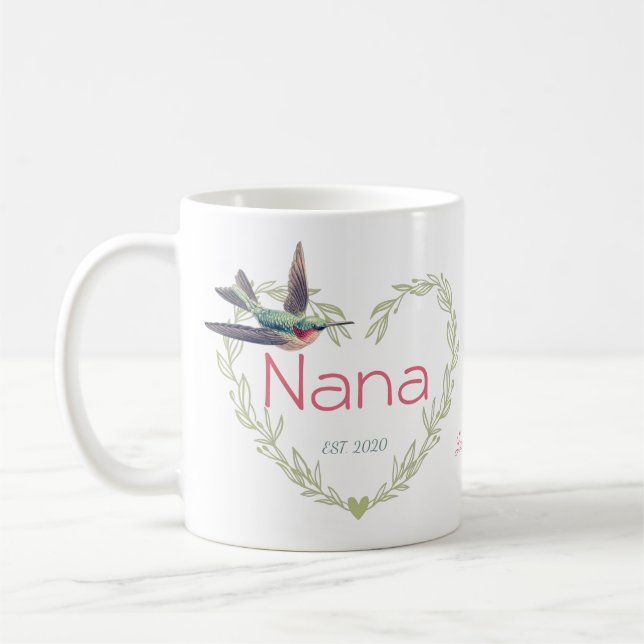 Cute Nana Heart Hummingbird Green Ruby Red Coffee Mug (Left)