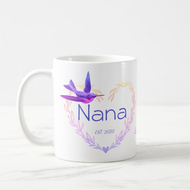 Cute Nana Heart Hummingbird Purple Pink Coffee Mug (Left)