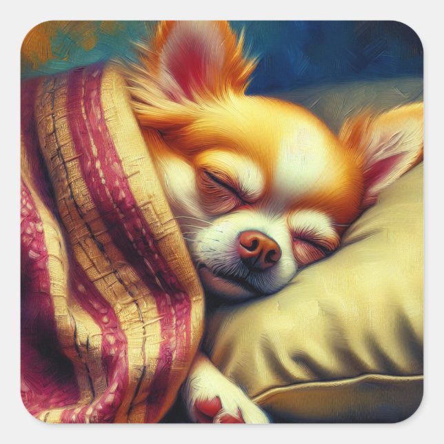 Cute Napping Chihuahua   Square Sticker (Front)
