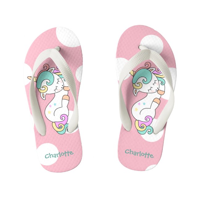 Cute Napping Unicorn with Child's Name Kid's Flip Flops (Footbed)