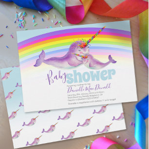 Cute narval arc-en-ciel invitation bébé douche
