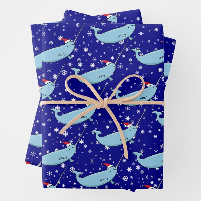 Cute Narwhal à Santa Hat Motif papier d'enveloppem (En situation)