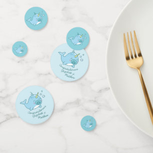 Cute Narwhal Baby Shower Kawaii Blue Boy Confetti