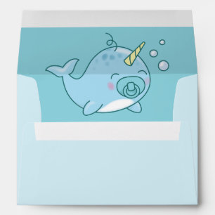 Cute Narwhal Baby Shower Kawaii Blue Boy Envelope