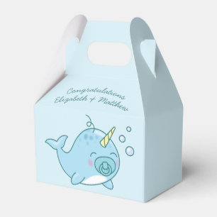 Cute Narwhal Baby Shower Kawaii Blue Boy Favor Box
