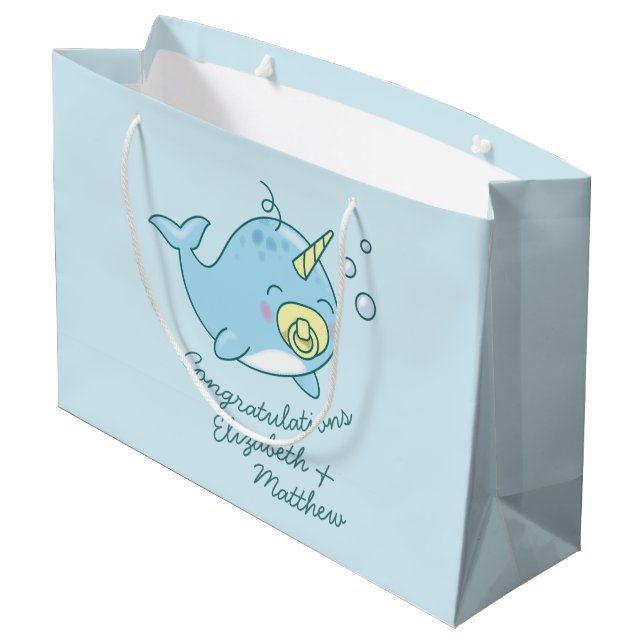 Cute Narwhal Baby Shower Kawaii  Large Gift Bag (Back Angled)
