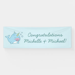 Cute Narwhal Baby Shower Kawaii Pink Girl Banner