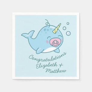 Cute Narwhal Baby Shower Kawaii Pink Girl Napkin