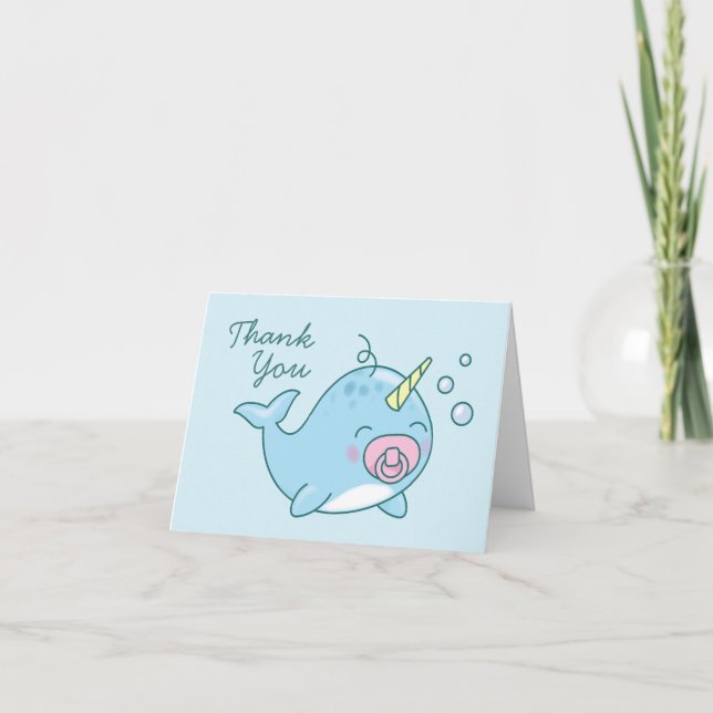 Cute Narwhal Baby Shower Thank You Pink Girl (Front)
