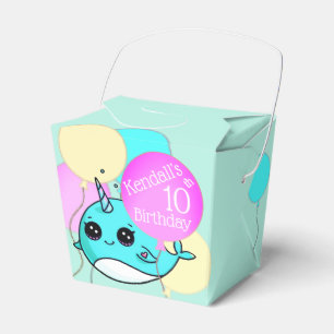 Cute Narwhal, Balloons Birthday Party Personalized Favor Box