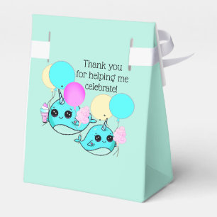 Cute Narwhal, Balloons Birthday Party Personalized Favor Box