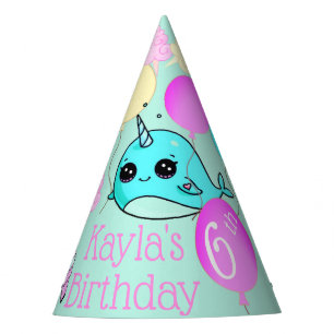 Cute Narwhal Birthday Party Favour Hat Personalize
