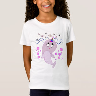 Cute Narwhal Bubbles Drawing T-Shirt