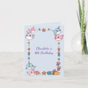Cute Narwhal fish Pattern Watercolor Under the Sea Card