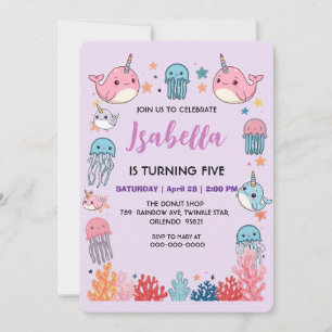 Cute Narwhal fish Pattern Watercolor Under the Sea Save The Date
