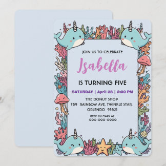 Cute Narwhal fish Pattern Watercolor Under the Sea Save The Date