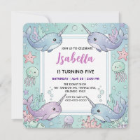 Cute Narwhal fish Pattern Watercolor Under the Sea