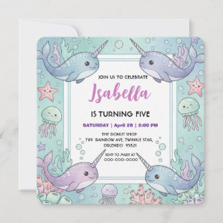 Cute Narwhal fish Pattern Watercolor Under the Sea Save The Date