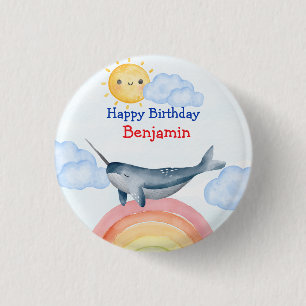 Cute narwhal fish unicorn Birthday Party 1 Inch Round Button