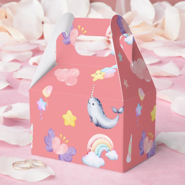 Cute Narwhal Fish Unicorn Rainbow sea Birthday  Favor Box (Wedding)
