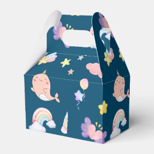 Cute Narwhal Fish Unicorn Rainbow sea Birthday  Favor Box