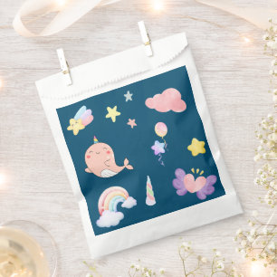 Cute Narwhal Fish Unicorn Rainbow sea Birthday Favour Bag
