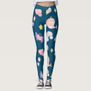 Cute Narwhal Fish Unicorn Rainbow sea girl Pattern Leggings