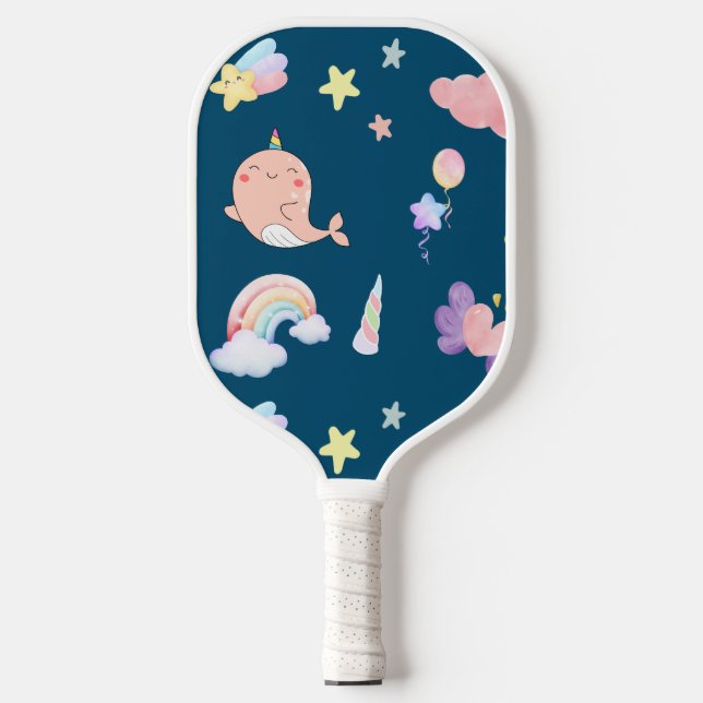 Cute Narwhal Fish Unicorn Rainbow sea girl Pattern Pickleball Paddle (Front)