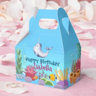 Cute Narwhal Fish Unicorn Whale sea Birthday  Favor Box