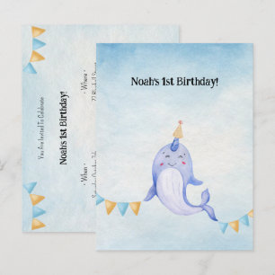 Cute Narwhal Ocean Theme Narwal Birthday Invite Postcard