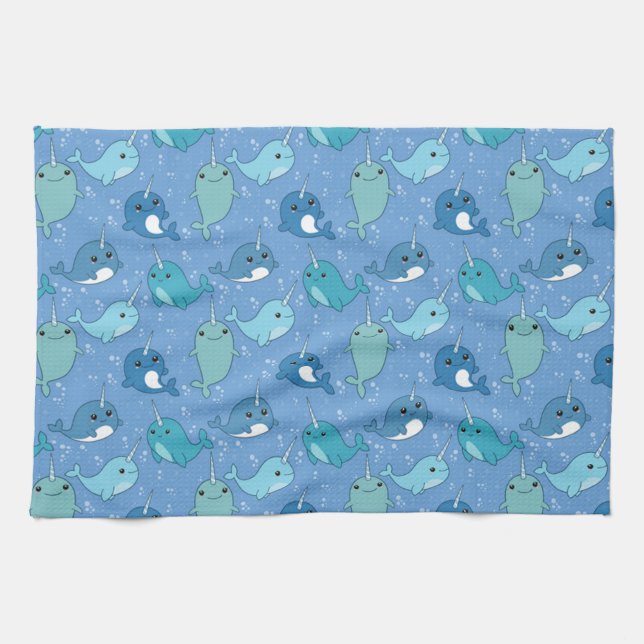 Cute Narwhal Pattern Kitchen Towel (Horizontal)