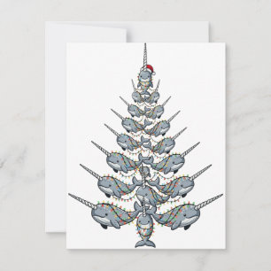 Cute Narwhal Wearing a Santa Hat with Festive Card