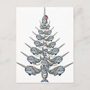 Cute Narwhal Wearing a Santa Hat with Festive   Postcard