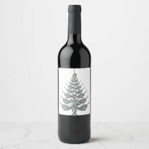 Cute Narwhal Wearing a Santa Hat with Festive Wine Label