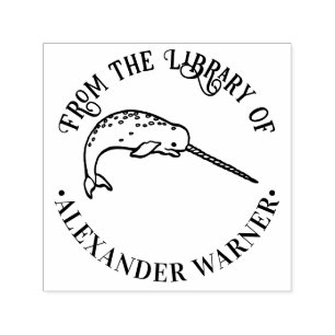 Cute Narwhal with Huge Horn Library Book Self-inking Stamp