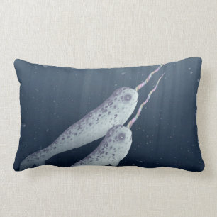 Cute Narwhals Swimming Together Underwater Lumbar Pillow
