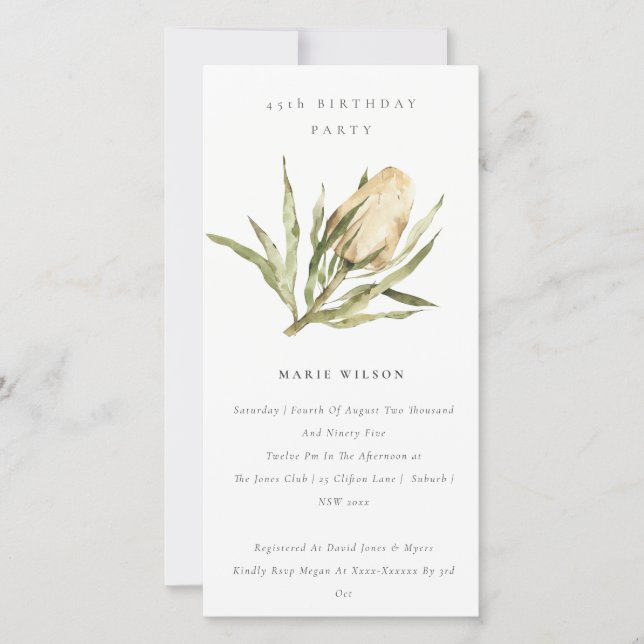 Cute Native Banksia Floral Any Age Birthday Invite (Front)