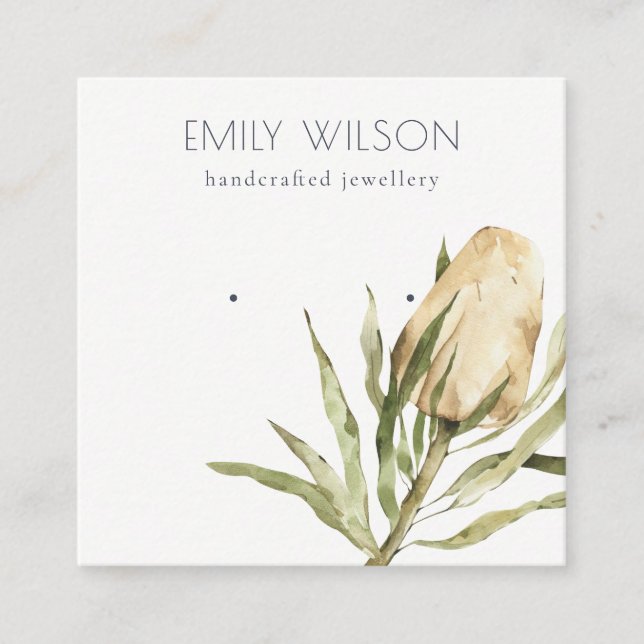 Cute Native Banksia Floral Earring Display  Square Business Card (Front)