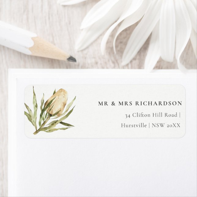 Cute Native Banksia Watercolor Floral Address (Insitu)