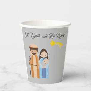 Cute Nativity Eat Drink Be Merry Christmas Paper Cups