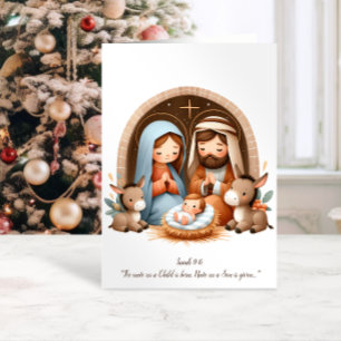 Cute Nativity Scene Isaiah 9:6 Bible Verse  Holiday Card